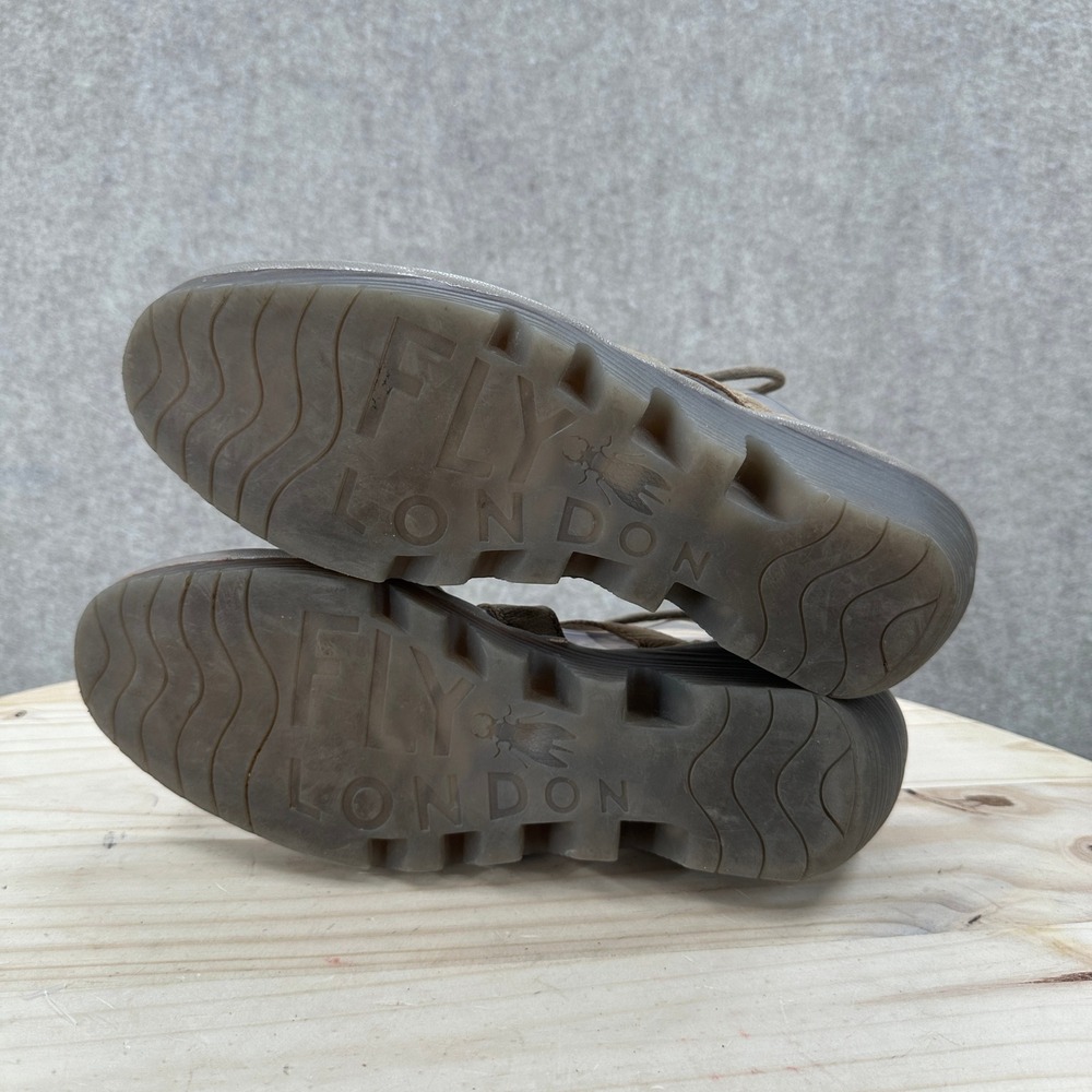 Fly London Poma Wedge Lace Up Sandals 9-9.5 Brown Leather Caged - Picture 10 of 11
